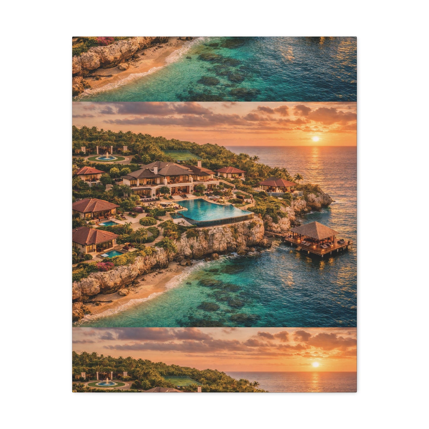Tropical Sunset Canvas Wall Art — Coastal Resort Landscape Matte Stretched Print
