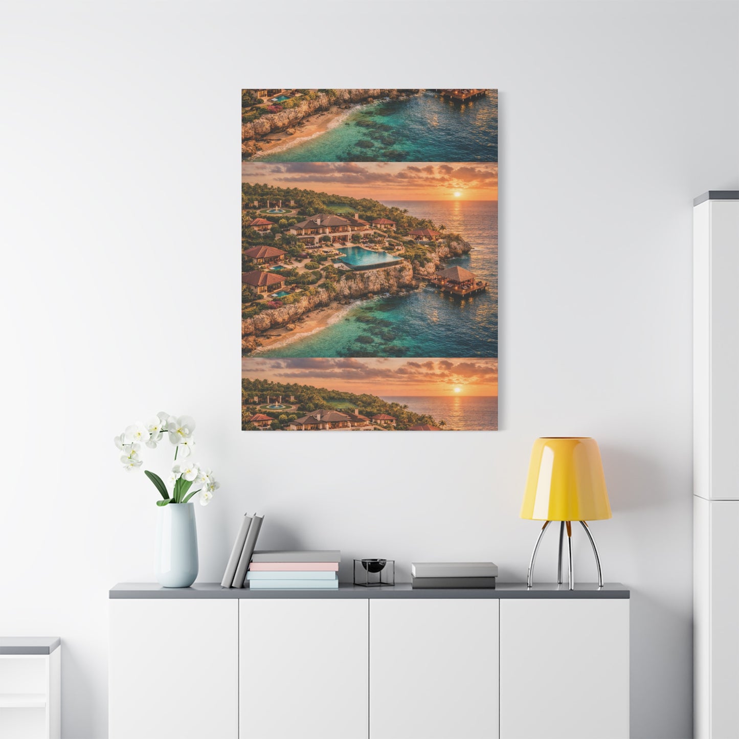 Tropical Sunset Canvas Wall Art — Coastal Resort Landscape Matte Stretched Print