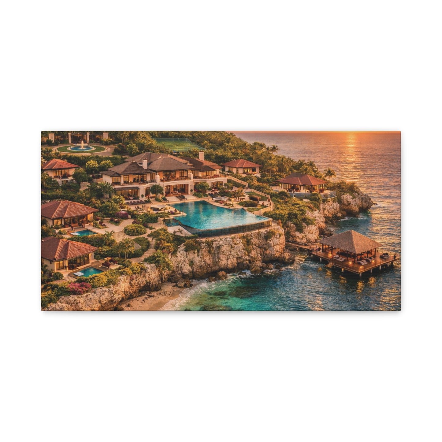 Tropical Sunset Canvas Wall Art — Coastal Resort Landscape Matte Stretched Print