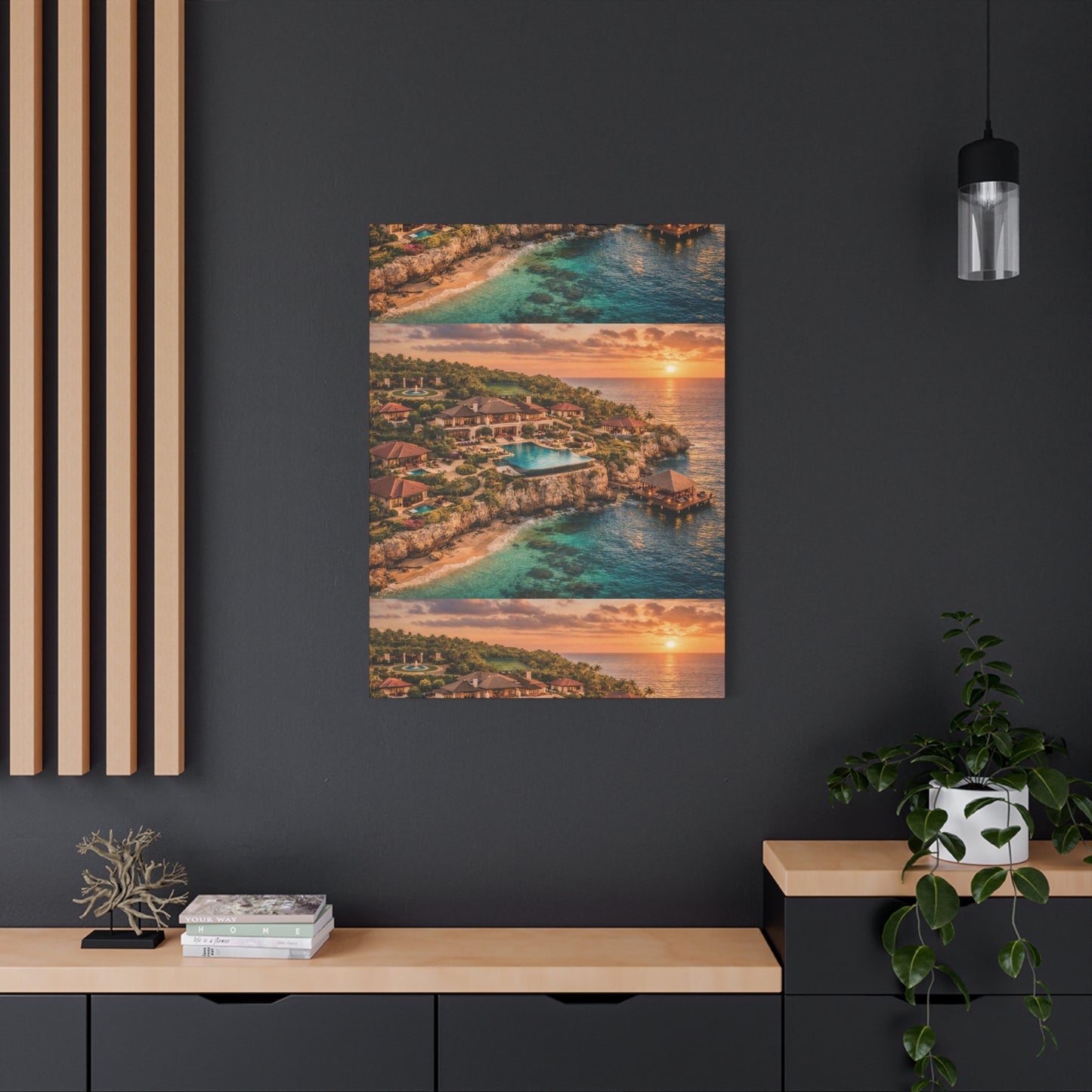 Tropical Sunset Canvas Wall Art — Coastal Resort Landscape Matte Stretched Print