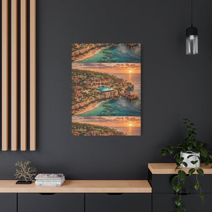 Tropical Sunset Canvas Wall Art — Coastal Resort Landscape Matte Stretched Print