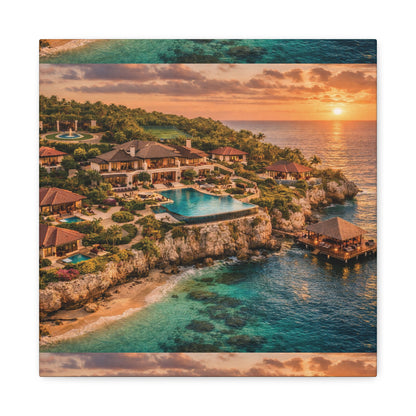Tropical Sunset Canvas Wall Art — Coastal Resort Landscape Matte Stretched Print