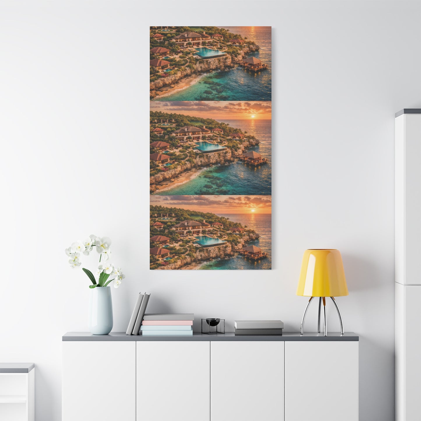 Tropical Sunset Canvas Wall Art — Coastal Resort Landscape Matte Stretched Print