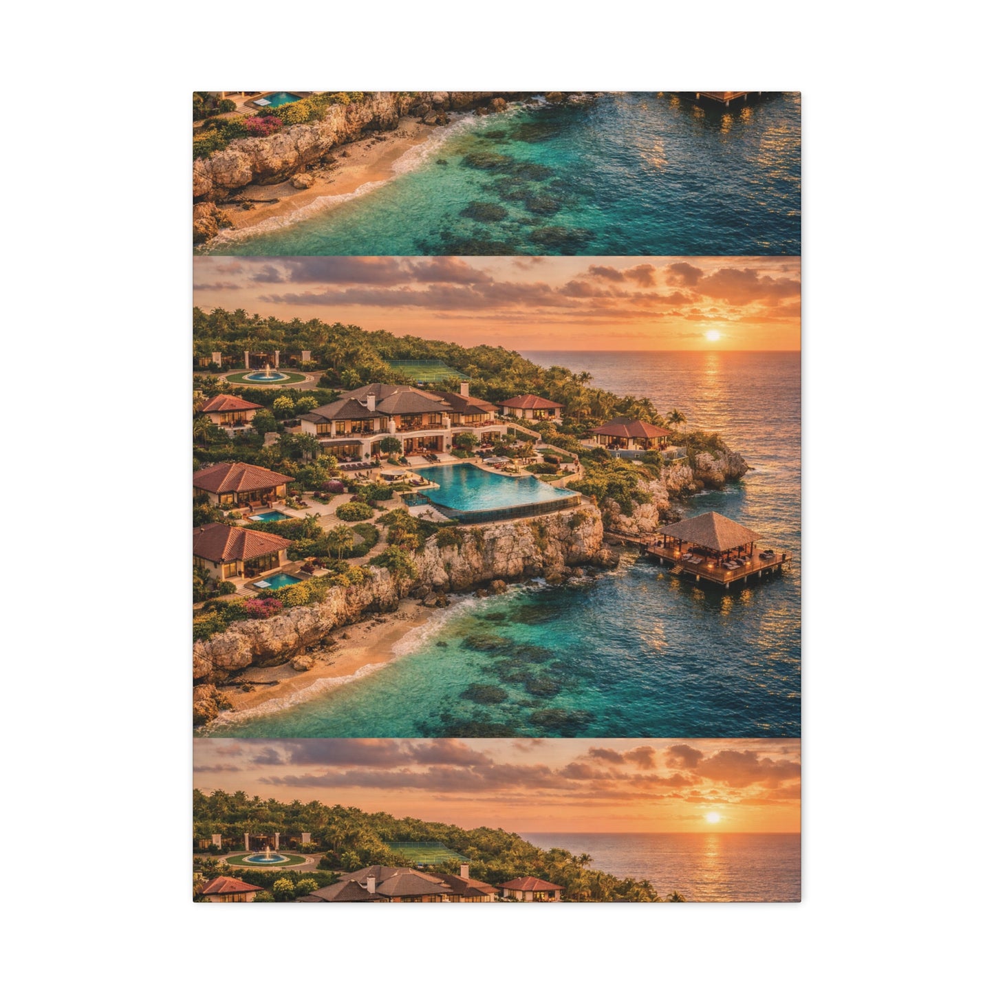Tropical Sunset Canvas Wall Art — Coastal Resort Landscape Matte Stretched Print