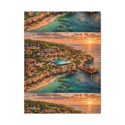 Tropical Sunset Canvas Wall Art — Coastal Resort Landscape Matte Stretched Print