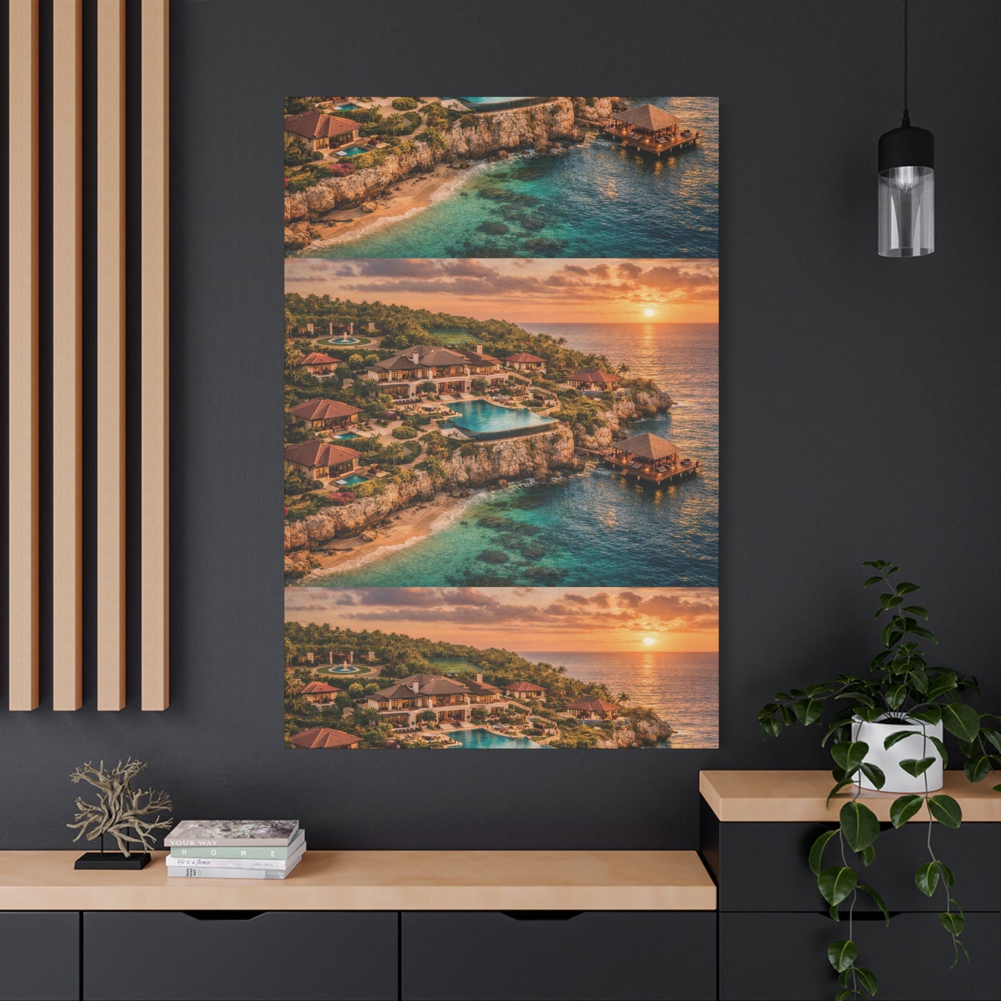 Tropical Sunset Canvas Wall Art — Coastal Resort Landscape Matte Stretched Print