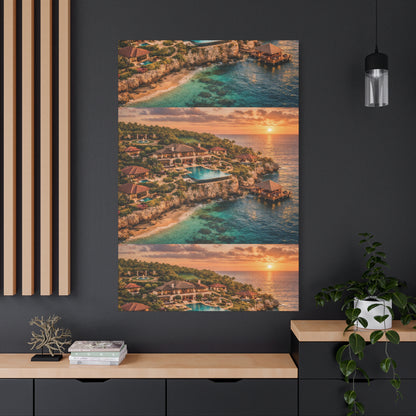 Tropical Sunset Canvas Wall Art — Coastal Resort Landscape Matte Stretched Print