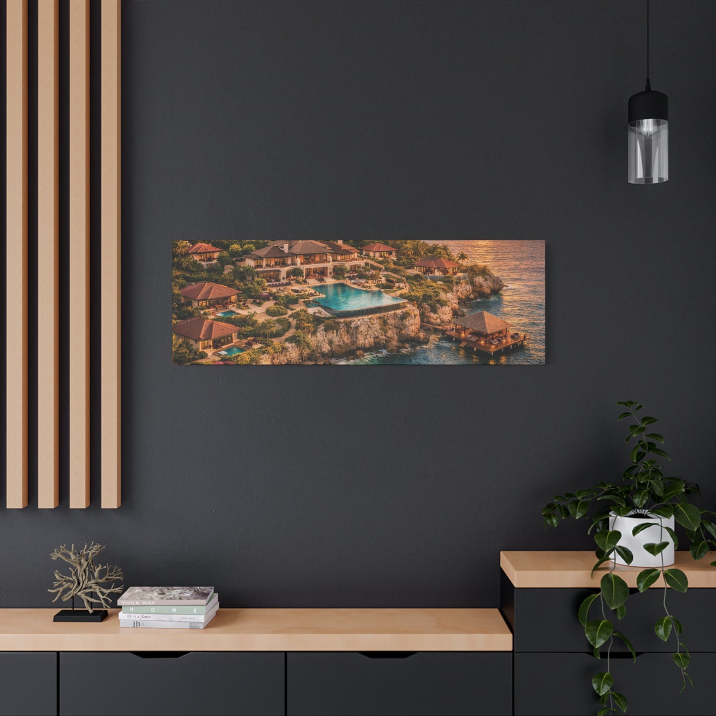 Tropical Sunset Canvas Wall Art — Coastal Resort Landscape Matte Stretched Print