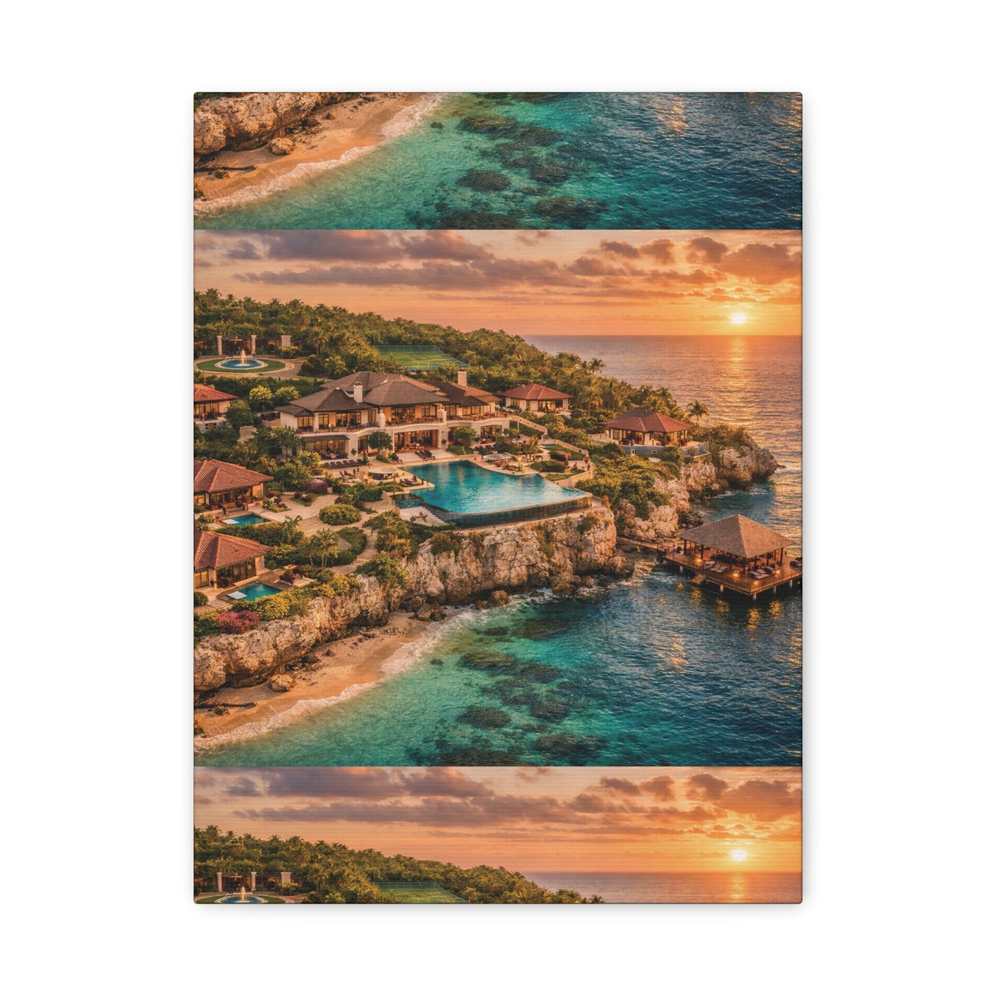 Tropical Sunset Canvas Wall Art — Coastal Resort Landscape Matte Stretched Print