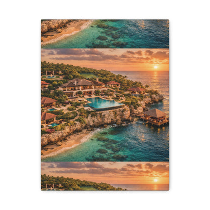 Tropical Sunset Canvas Wall Art — Coastal Resort Landscape Matte Stretched Print