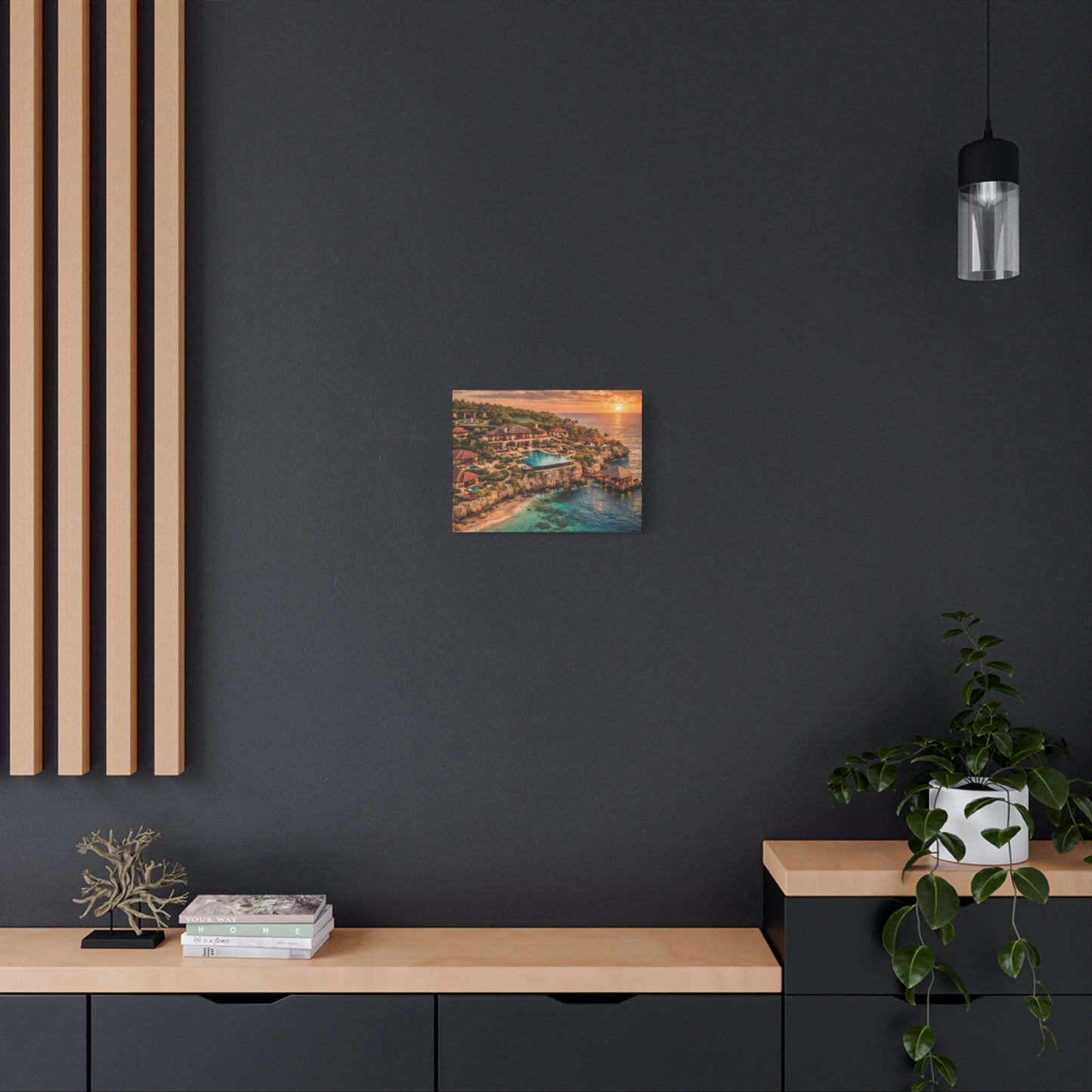 Tropical Sunset Canvas Wall Art — Coastal Resort Landscape Matte Stretched Print