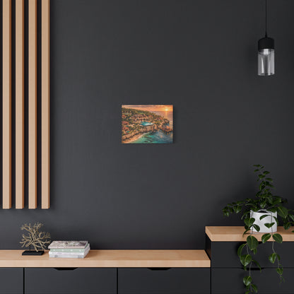 Tropical Sunset Canvas Wall Art — Coastal Resort Landscape Matte Stretched Print