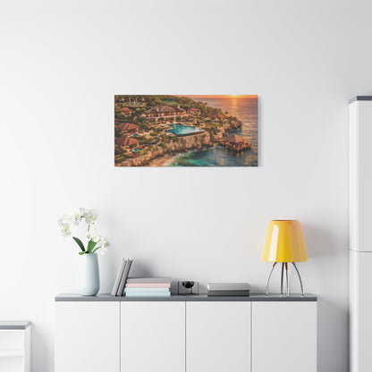 Tropical Sunset Canvas Wall Art — Coastal Resort Landscape Matte Stretched Print