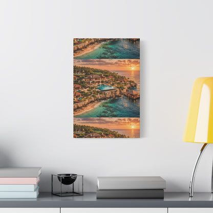 Tropical Sunset Canvas Wall Art — Coastal Resort Landscape Matte Stretched Print