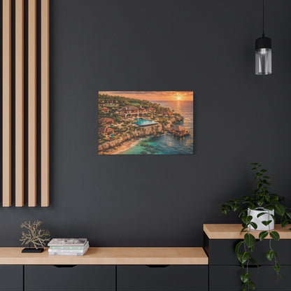 Tropical Sunset Canvas Wall Art — Coastal Resort Landscape Matte Stretched Print