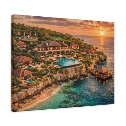 Tropical Sunset Canvas Wall Art — Coastal Resort Landscape Matte Stretched Print