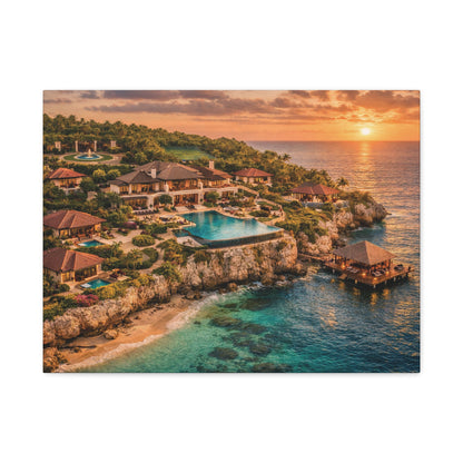 Tropical Sunset Canvas Wall Art — Coastal Resort Landscape Matte Stretched Print