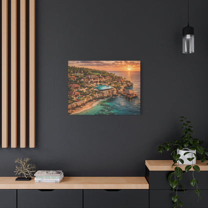 Tropical Sunset Canvas Wall Art — Coastal Resort Landscape Matte Stretched Print
