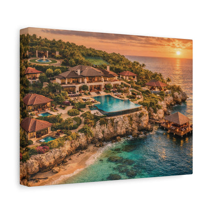 Tropical Sunset Canvas Wall Art — Coastal Resort Landscape Matte Stretched Print