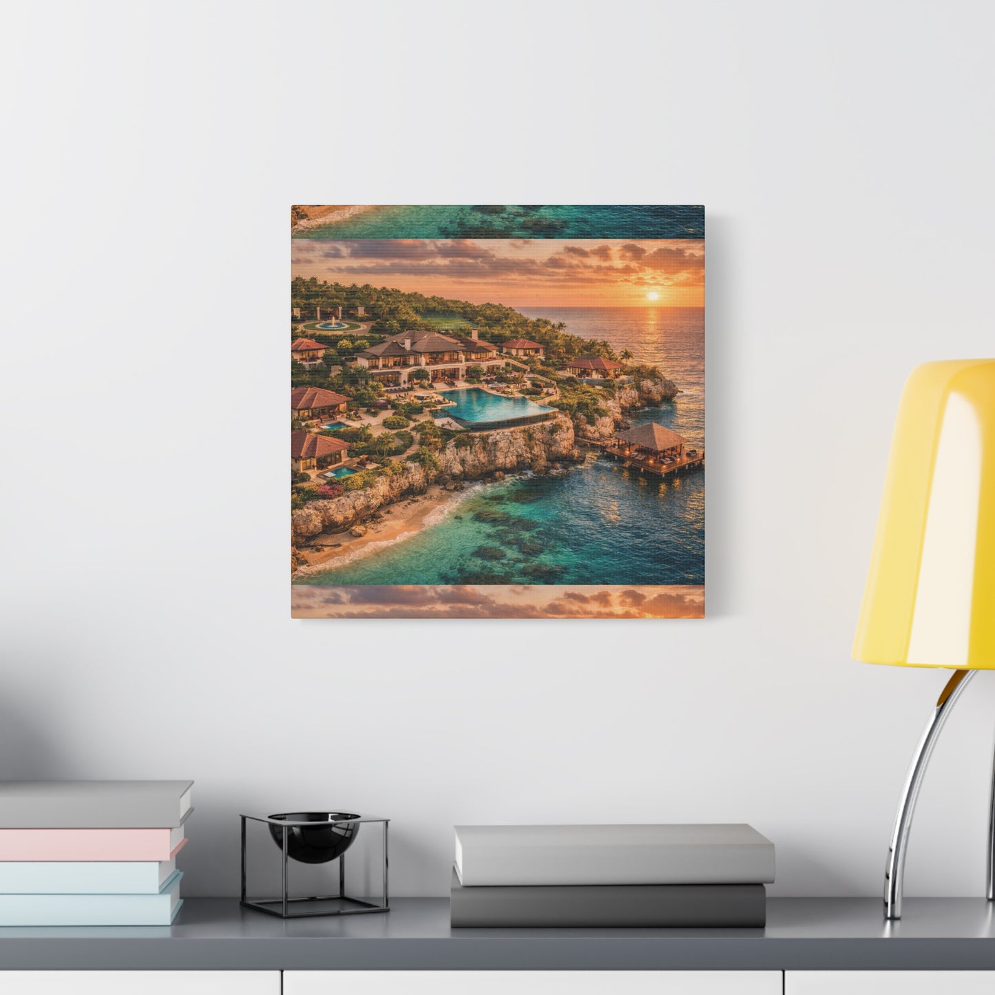 Tropical Sunset Canvas Wall Art — Coastal Resort Landscape Matte Stretched Print