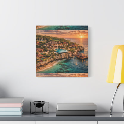 Tropical Sunset Canvas Wall Art — Coastal Resort Landscape Matte Stretched Print