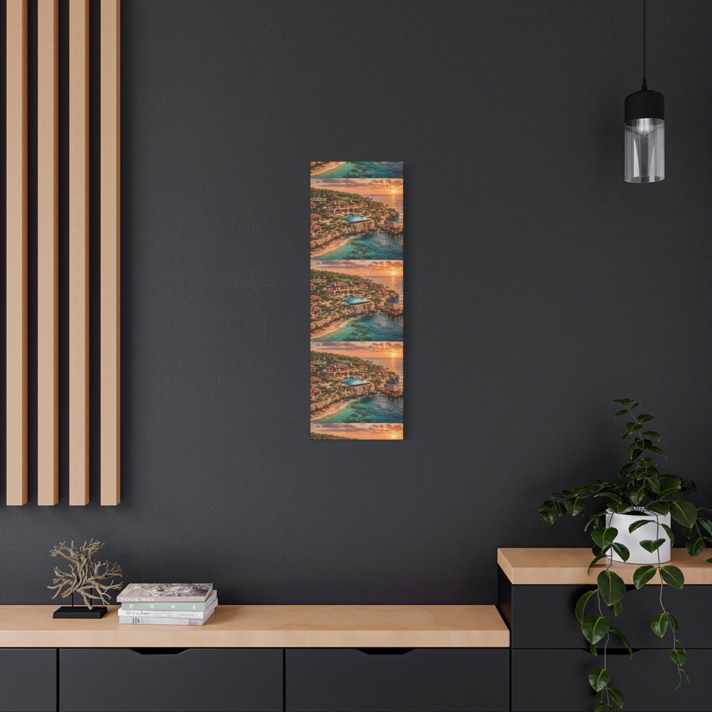 Tropical Sunset Canvas Wall Art — Coastal Resort Landscape Matte Stretched Print