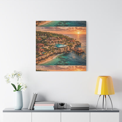 Tropical Sunset Canvas Wall Art — Coastal Resort Landscape Matte Stretched Print