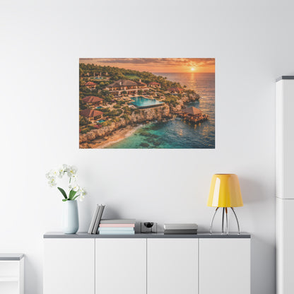 Tropical Sunset Canvas Wall Art — Coastal Resort Landscape Matte Stretched Print