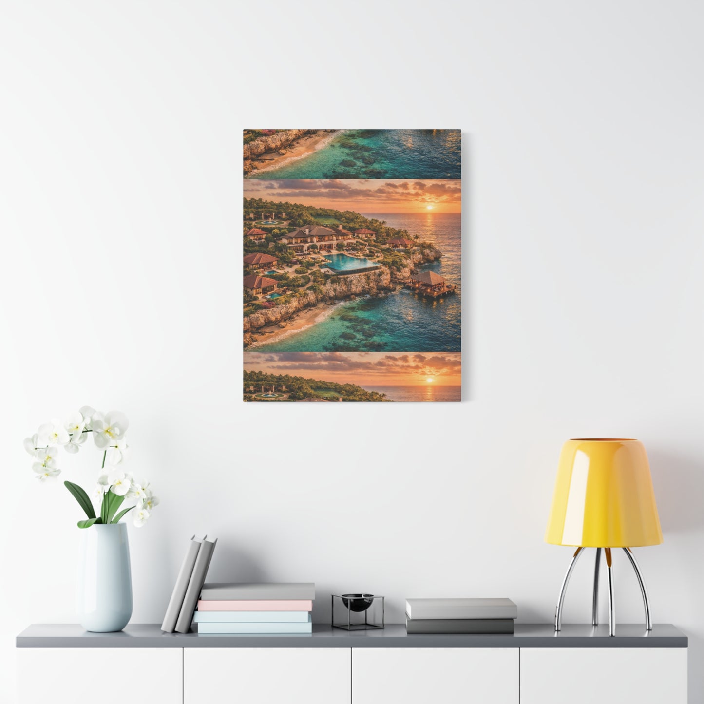 Tropical Sunset Canvas Wall Art — Coastal Resort Landscape Matte Stretched Print