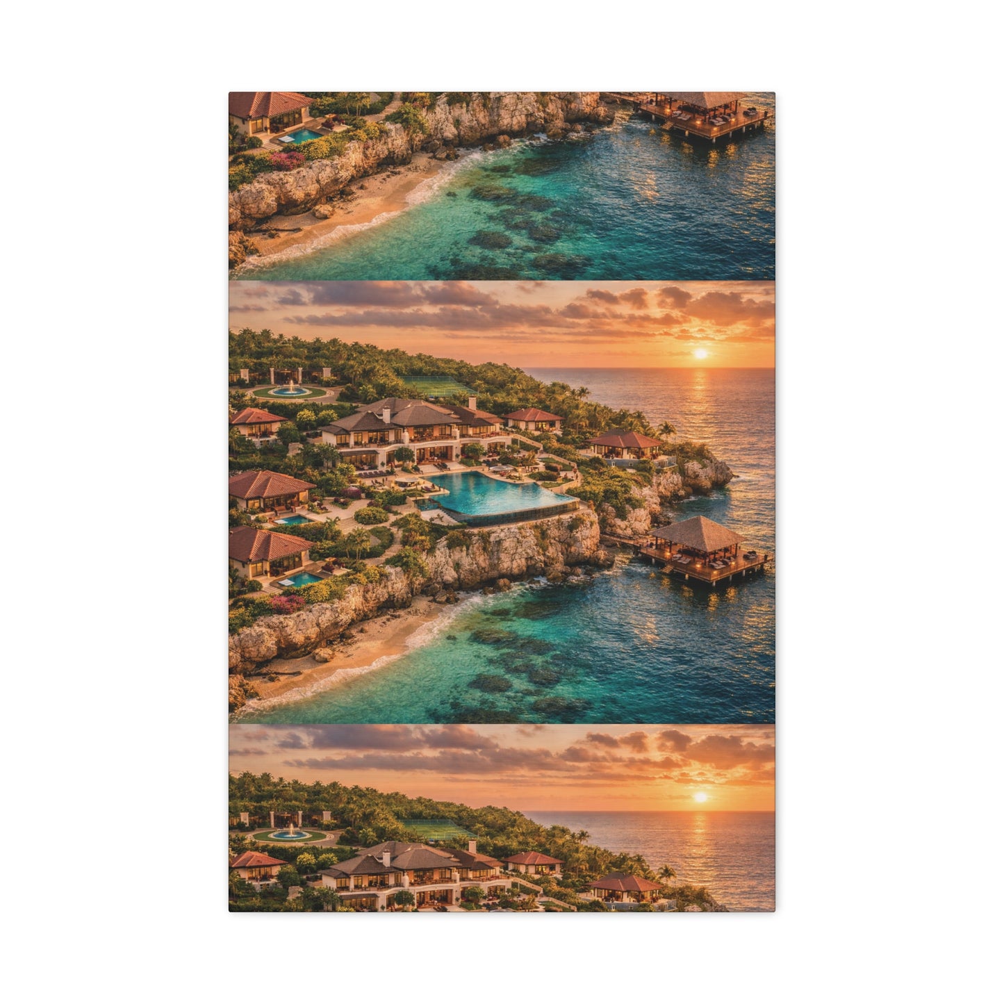 Tropical Sunset Canvas Wall Art — Coastal Resort Landscape Matte Stretched Print