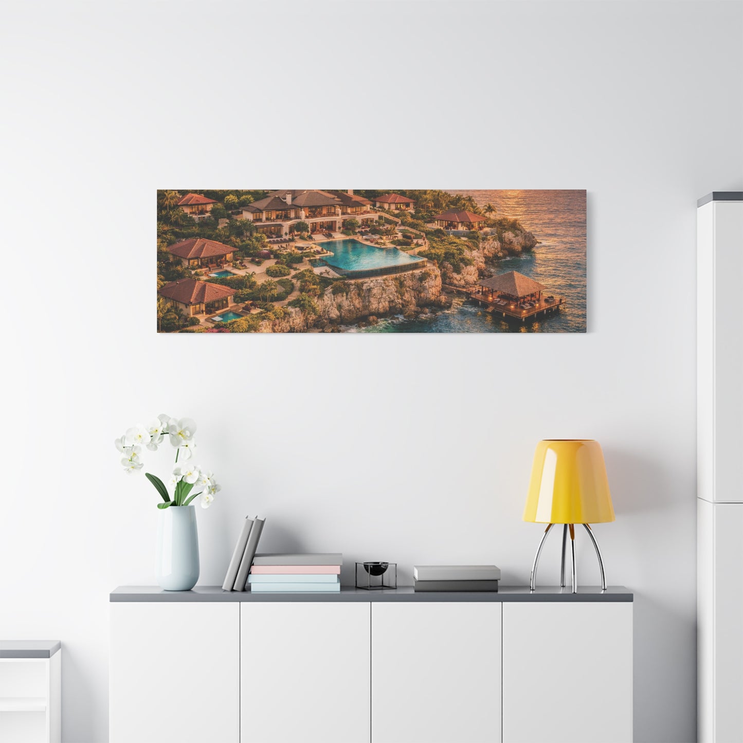 Tropical Sunset Canvas Wall Art — Coastal Resort Landscape Matte Stretched Print