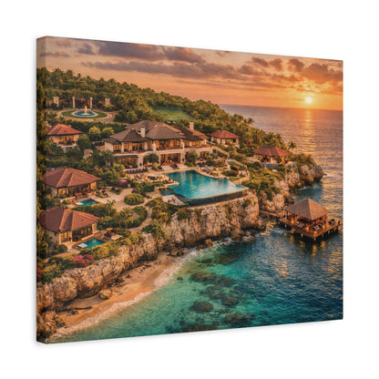 Tropical Sunset Canvas Wall Art — Coastal Resort Landscape Matte Stretched Print