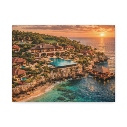 Tropical Sunset Canvas Wall Art — Coastal Resort Landscape Matte Stretched Print