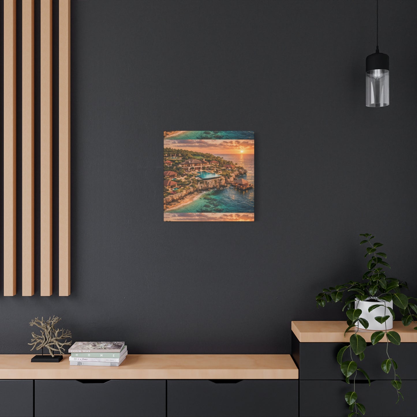 Tropical Sunset Canvas Wall Art — Coastal Resort Landscape Matte Stretched Print