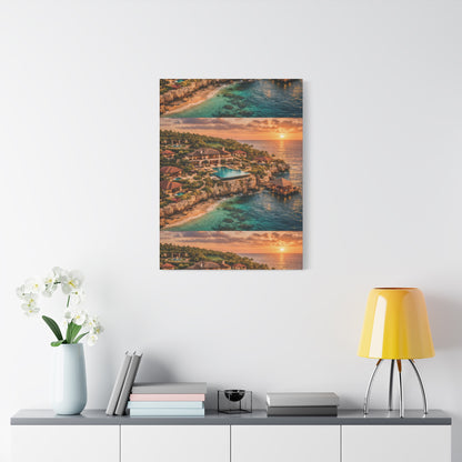 Tropical Sunset Canvas Wall Art — Coastal Resort Landscape Matte Stretched Print