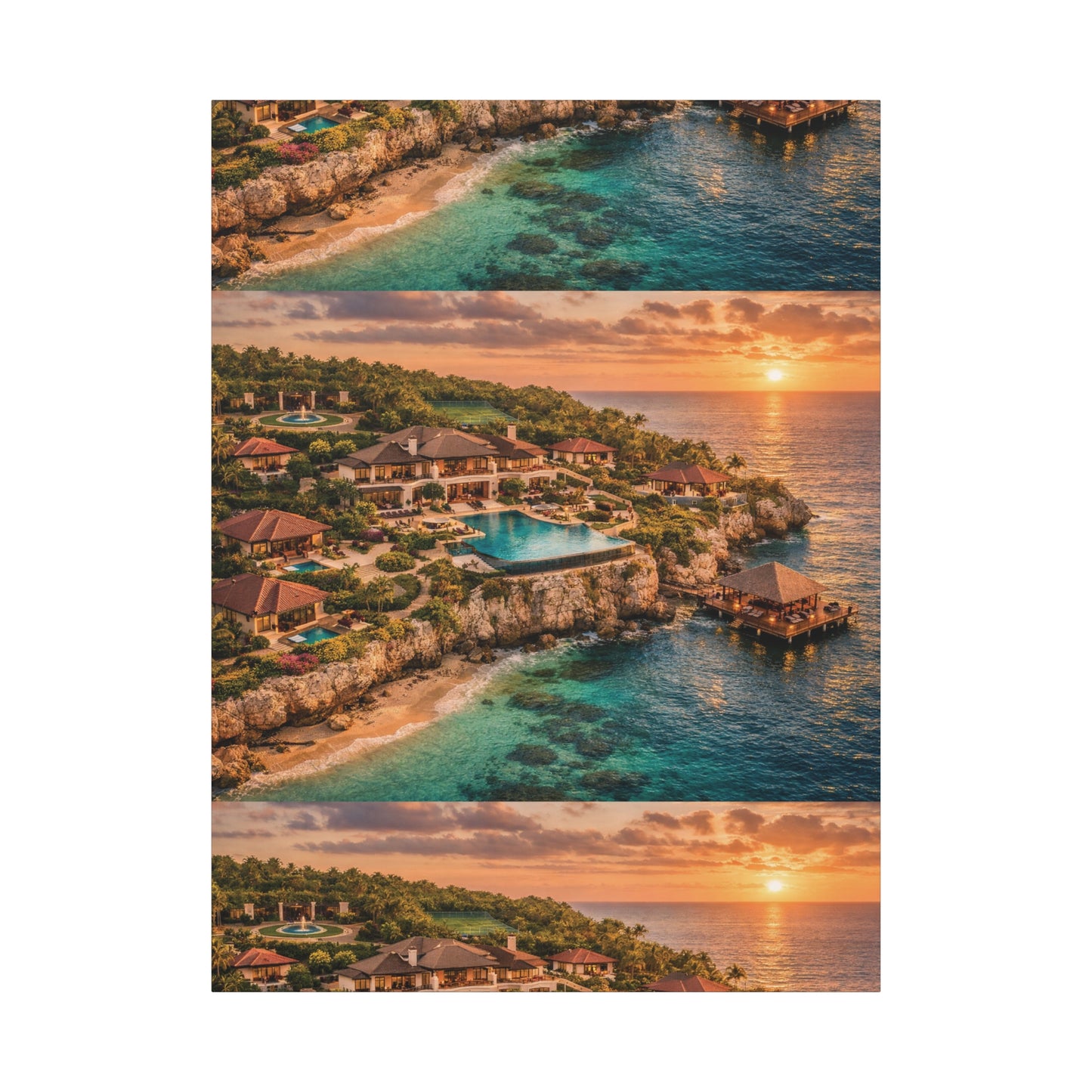 Tropical Sunset Canvas Wall Art — Coastal Resort Landscape Matte Stretched Print