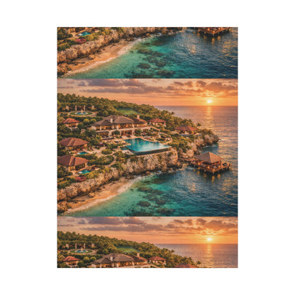 Tropical Sunset Canvas Wall Art — Coastal Resort Landscape Matte Stretched Print