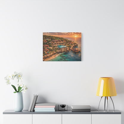 Tropical Sunset Canvas Wall Art — Coastal Resort Landscape Matte Stretched Print