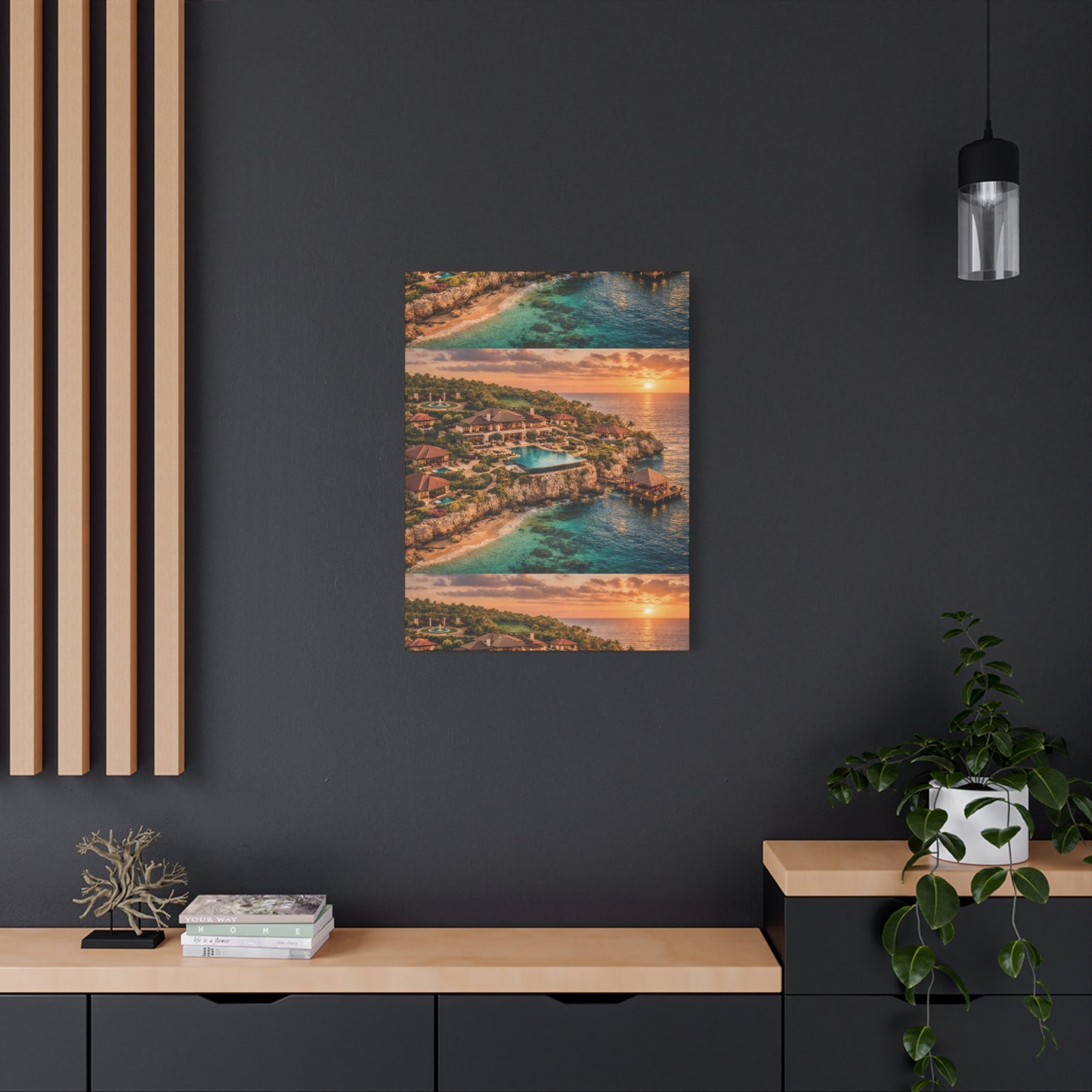 Tropical Sunset Canvas Wall Art — Coastal Resort Landscape Matte Stretched Print