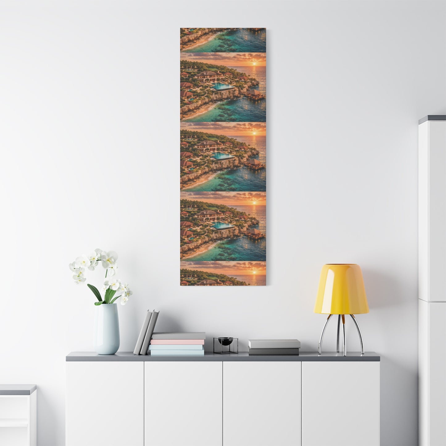 Tropical Sunset Canvas Wall Art — Coastal Resort Landscape Matte Stretched Print