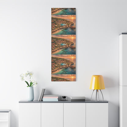 Tropical Sunset Canvas Wall Art — Coastal Resort Landscape Matte Stretched Print