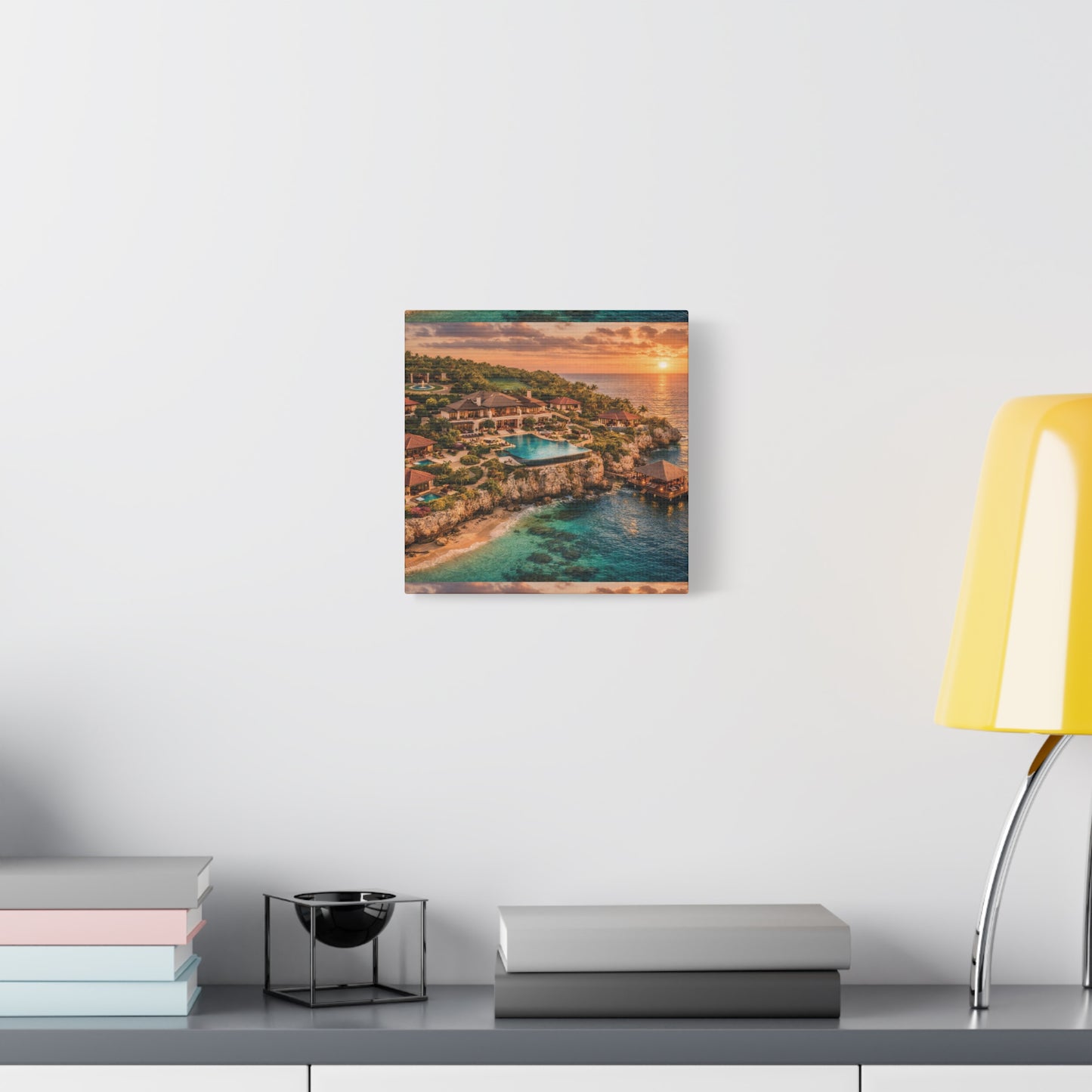 Tropical Sunset Canvas Wall Art — Coastal Resort Landscape Matte Stretched Print