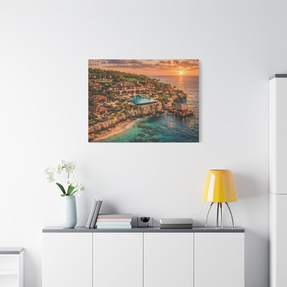 Tropical Sunset Canvas Wall Art — Coastal Resort Landscape Matte Stretched Print
