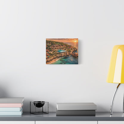 Tropical Sunset Canvas Wall Art — Coastal Resort Landscape Matte Stretched Print