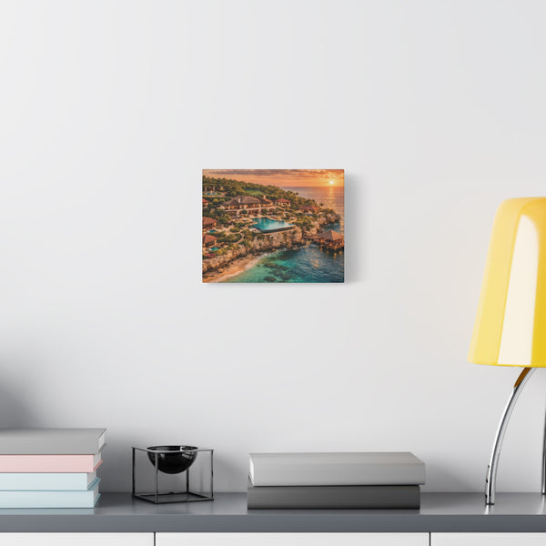 Tropical Sunset Canvas Wall Art — Coastal Resort Landscape Matte Stretched Print