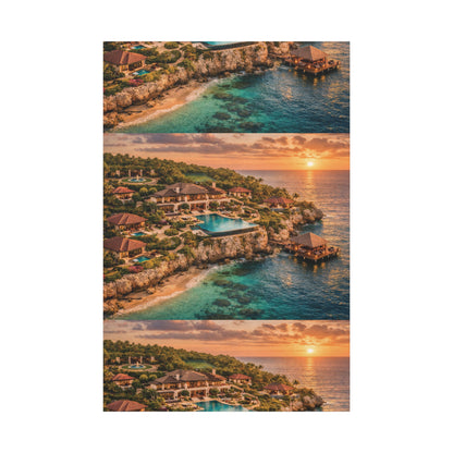 Tropical Sunset Canvas Wall Art — Coastal Resort Landscape Matte Stretched Print