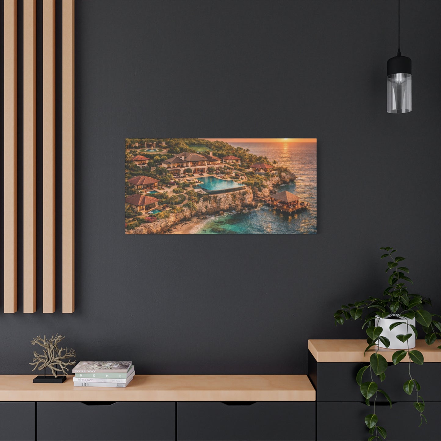 Tropical Sunset Canvas Wall Art — Coastal Resort Landscape Matte Stretched Print