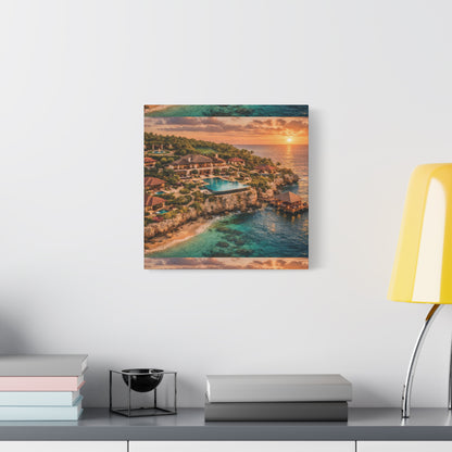 Tropical Sunset Canvas Wall Art — Coastal Resort Landscape Matte Stretched Print