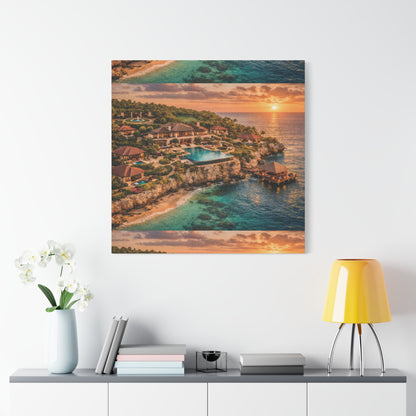 Tropical Sunset Canvas Wall Art — Coastal Resort Landscape Matte Stretched Print