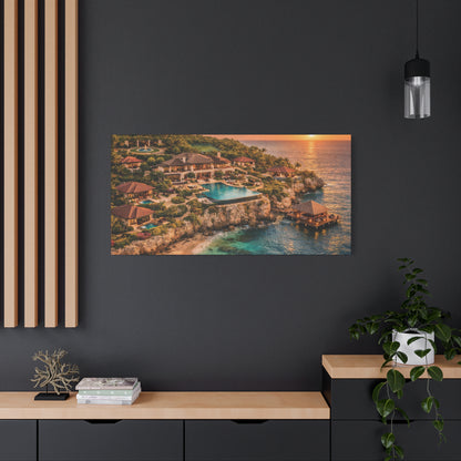 Tropical Sunset Canvas Wall Art — Coastal Resort Landscape Matte Stretched Print